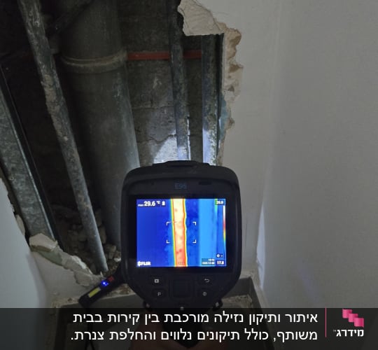 בדיקת נזילות עם מצלמה תרמית בקיר חשוף